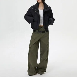 Multi-Pocket Painted Denim <b>Cargo</b> Pants <b>Women</b> High Waist Breathable Quick Dry 100% Polyester Stonewashed Casual New Arrival - Product Image 2
