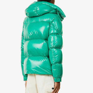 Emerald Green Hooded Down Puffer <b>Jacket</b> Front Pocket Zip Closure Casual Winter Coat Unisex Regular Fit Outdoor Windproof <b>Jacket</b> - Product Image 2