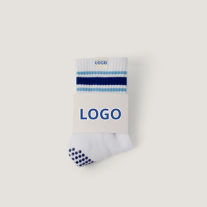 Custom <b>White</b> Crew <b>Socks</b> Letter Pattern Anti-Slip Sole Compression <b>Women's</b> Daily Wear Indoor Knitted Regular Style Pilates Studio - Product Image 1