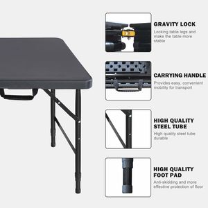 Tavolo Pieghevole Portatile Nero da 120 cm per Interni ed Esterni con Capacità di Carico Massima di 135 kg per Campeggio - Product Image 3
