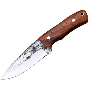 Couteau de chasse à lame fixe en argent avec manche en bois brun, lame finition martelée rustique, couteau utilitaire pour le camping et le bushcraft en extérieur - Product Image 2