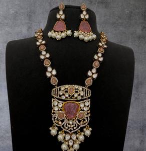Ensemble collier et boucles d'oreilles élégant et de haute qualité, plaqué argent, tendance, avec moissanite, style Kundan, pour mariage, fiançailles, cadeau, fête - Product Image 3