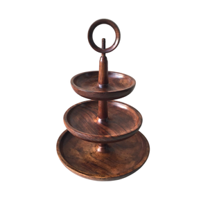 Support à gâteau en bois au design élégant avec poignée métallique, 2 niveaux, finition marron, pour la maison, les mariages, les anniversaires, les fêtes, outils de présentation de gâteaux - Product Image 4