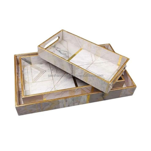 ถาดเสิร์ฟพร้อมที่จับโลหะชุดถาดไม้หรูหราสำหรับตกแต่งคาเฟ่ - Product Image 4