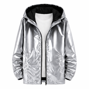 Chaquetas Brillantes para Hombre, Chaqueta Ligera Metálica de Manga Larga para Fiesta, Chaqueta con Capucha Brillante para Club Nocturno, Chaqueta con Capucha para Hombre - Product Image 1