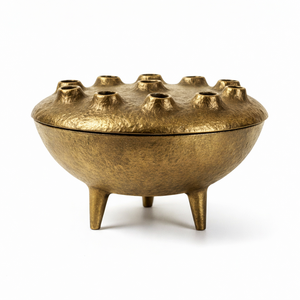 Trípode Metálico para Flores - Florero Ikebana de Estilo Vintage Envejecido - Cuenco para Arreglos Florales de Bronce Desgastado con Múltiples Orificios - Product Image 3