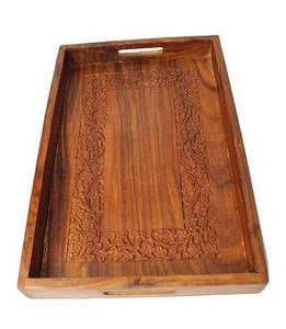 Ensemble de 2 plateaux de service en bois modernes de forme irrégulière pour la maison, les mariages, le Ramadan, Diwali, pour servir des fruits et des aliments sur la table - Product Image 2