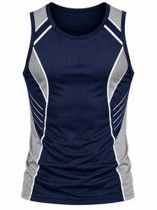 Débardeur Sportif Homme Gris Marine Uni Séchage Rapide Respirant Écologique Sans Manches Col Rond en Polyester Tricoté - Product Image 1