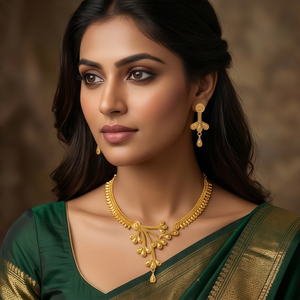 Divyoro Gold Plated Copper Alloy Short <b>Necklace</b> Earrings Set Women's Statement Jewelry Plant Pattern Classic Adjustable Length - Product Image 3