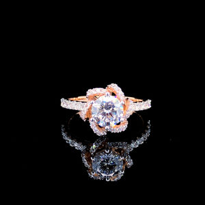 Bague de fiançailles exclusive en diamant de laboratoire taille ronde, or jaune massif 14 carats, finition polie brillante, 1 carat, joaillerie fine - Product Image 1