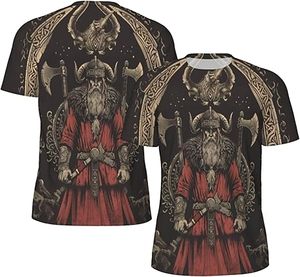 Camiseta de Manga Corta con Cuello Redondo y Estampado Gráfico de Guerrero Vikingo para Hombre, Corte Holgado, Estilo Casual, 100% Poliéster, Tejido de Punto - Product Image 4