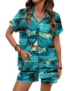 ชุดเซ็ตฤดูร้อนเอวสูง ดีไซน์ขอบเอวยางยืด ผ้าฝ้ายผสมโพลีเอสเตอร์ กางเกงขาสั้นทรง Biker สำหรับผู้หญิง ชุดสองชิ้น - Product Image 1