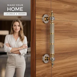 Manija Decorativa de Metal para Puerta, Acabado Latón Antiguo, Manija Larga con Placas de Montaje para Puertas de Entrada de Madera, Hogar, Hotel - Product Image 6