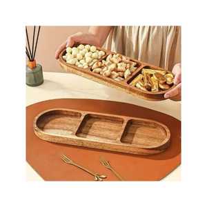 Leaf Shaped Wooden Divided Serving <b>Tray</b> 5 Compartment Nut <b>Snack</b> Platter Skies Trader - Product Image 2
