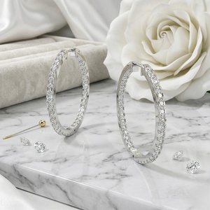 4.40CTW Round Cut Pave Set <b>Large</b> <b>Hoop</b> Earrings - Product Image 2