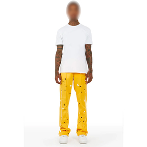Pantalones de Hombre con Logotipo Personalizado, Diseño Único con Salpicaduras de Pintura Amarilla, Estilo Urbano con Franjas Laterales, Novedad, Ligeros - Product Image 1
