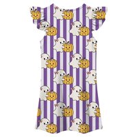 Robe imprimée Halloween pour filles, manches à volants, coupe trapèze, motif fantôme et citrouille de dessin animé, mignonne, longueur mini, col rond, en mousseline