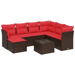 Juego de sofás de ratán sintético marrón para patio, 8 piezas, con cojines, sofás de jardín - Product Image 2