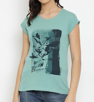 Haut décontracté pour femme, bleu marine uni, col rond, manches courtes, coupe classique, 100 % coton, anti-boulochage, respirant, avec logo, toutes saisons