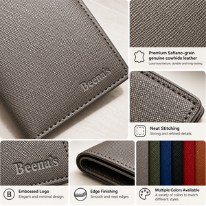 Beena's <b>Men's</b> Genuine Leather Slim <b>Wallet</b> Open Closure Vintage Geometric Pattern Short <b>Brown</b> Daily Use - Product Image 3