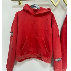 เสื้อฮู้ดดี้ทรงบ็อกซี่ ผ้าฝ้ายเฟรนช์เทอร์รี่ 100% หนานุ่ม ตัดเย็บแบบครอป ขาดแต่ง ซ้อนสองชั้น ลายวาฟเฟิล ลุคดิสเทรส สำหรับผู้ชาย - Product Image 3