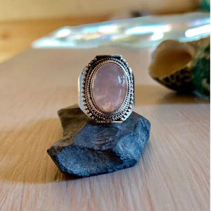 Bague en quartz rose, argent sterling 925, sertissage classique, cadeau d'anniversaire pour femme - Product Image 1