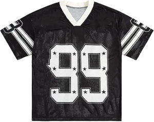 Camiseta de Fútbol de Malla Negra con el Número 99 y Estrellas Blancas, Cuello en V, Manga Corta, para Hombre, de Algodón Orgánico Ecológico, de Secado Rápido y Transpirable - Product Image 1
