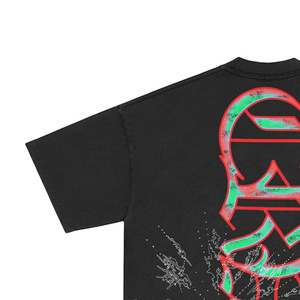 Oversized <b>Men's</b> Black T-Shirt With Red Green Letter Print Back Design Streetwear Style Short Sleeve O-Neck Jersey Fabric - Product Image 2