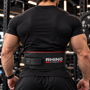Ceinture de musculation RHINO FITNESS noire avec doublure rouge, soutien lombaire durable, en cuir blanc, réglable et enveloppante - Product Image 4