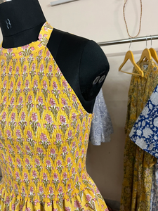 Vestido maxi de algodón indio con estampado de bloques a mano, vestido transpirable con técnica de tejido teñido anudado en cintura natural - Product Image 5