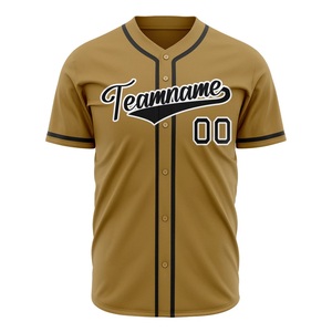 High Quality Lightweight Baseball Jersey Teamname 00 Gold Polyester Button <b>Down</b> Short Sleeve Adult Sports Apparel - Product Image 3