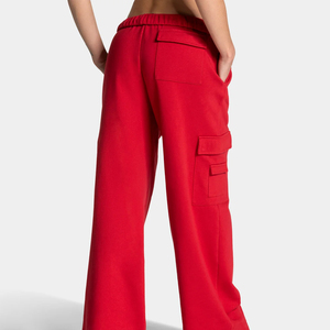 Pantalon de survêtement cargo ample rouge pour femme, en molleton, avec cordon de serrage à la taille, longueur intégrale, décontracté, avec poches utilitaires, pour l'automne - Product Image 5