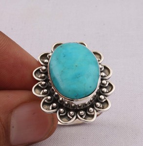 Wholesale Shree Jaipur Silver Natural Oval Turquoise Sterling Silver Bezel <b>Set</b> Classic Statement <b>Ring</b> for <b>Men</b> Women Unisex - Product Image 2
