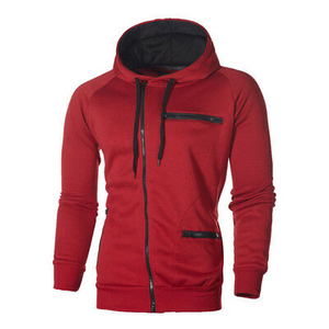 Sudadera con Capucha Roja para Hombre, Cierre de Cremallera, Corte Regular, Color Sólido, Informal, Tejida en Poliéster, para Otoño - Product Image 1