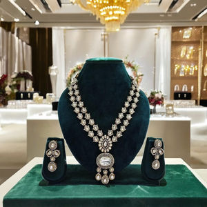 Ensemble collier et boucles d'oreilles en laiton de qualité supérieure, double couche, pour mariage, fiançailles, fête, cadeau, pour femmes - Product Image 1