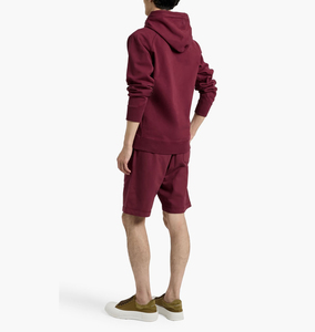 Men's Maroon Hooded Sweatshirt <b>Set</b> Solid Color Casual Breathable <b>Knitted</b> Eco-Friendly Fleece Shorts Summer Wear - Product Image 3