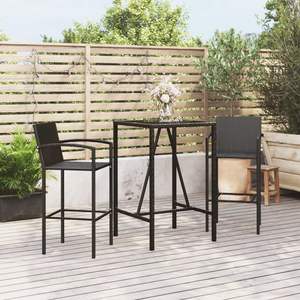 Ensemble de bar de jardin en rotin PE noir avec acier thermolaqué et verre trempé, mobilier d'extérieur haut de gamme - Product Image 1