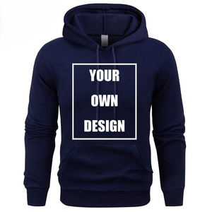 Sweat-shirt à capuche bleu marine pour homme, coupe classique, couleur unie, poche avant, motif imprimé, vêtement d'automne 2027 - Product Image 1
