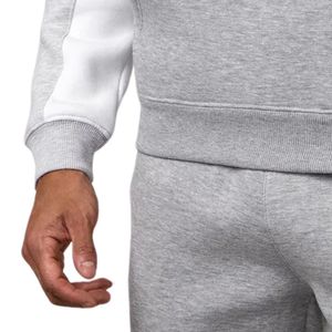 Mens Light Grey <b>Colour</b> <b>Block</b> Fleece Hoodie Casual Pullover Athletic Winter Gymwear Hoodie Apparel - Product Image 6