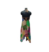 Robe Saree en Soie pour Femme, Prix de Gros, Tissu Patchwork Imprimé Couleurs Mixtes, Taille Unique, Décoration en Dentelle, Modèle GC-AP-1119
