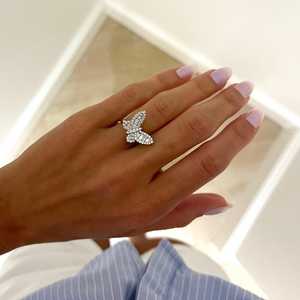 Diamond Butterfly Statement <b>Rings</b> 14k 18k Solid <b>Gold</b> Luxury Round Baguette Cut Lab Grown Pave Set Modern Delicate <b>Cocktail</b> Bands - Product Image 6