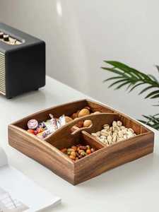 Round Acacia Wood 4 Compartment Rotating Spice Box with Glass Lid Gold Knob 2 Tier Desktop Makeup Jewelry Organizer - Product Image 4