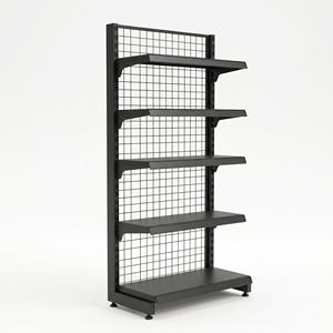 Gridwall Series Heavy Duty Metal <b>Shelf</b> 5-Tier Adjustable Freestanding Vertical Supermarket Display Rack Back Powder Coated <b>Black</b> - Product Image 1