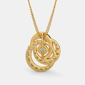 Yellow Gold <b>Blue</b> Topaz Swirl Lab Grown Diamond Pendant <b>Necklace</b> - Product Image 6