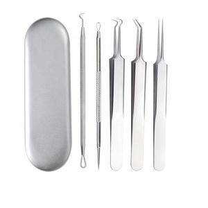 Professional 5 Piece Stainless Steel Blackhead Remover Kit Acne Extractor <b>Tool</b> Set with Custom Logo Label Case - Product Image 1