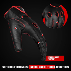 Excellent Quality Leather <b>Driving</b> <b>Gloves</b> Black Red Stitching Breathable Wrist Length Sporty Style For Cycling And <b>Driving</b> - Product Image 2