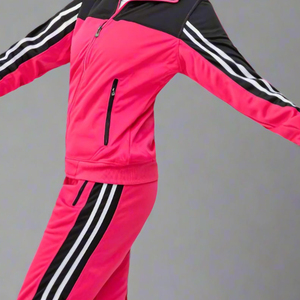 Ensemble de survêtement rose pour femme, manches longues, blocs de couleur, fermeture éclair, poches latérales, coupe classique, tenue décontractée printemps - Product Image 4