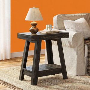2-Tier Farmhouse-Style Wooden <b>End</b> <b>Table</b> with Storage Slim Narrow Nightstand for Living Room Small <b>Sofa</b> <b>Side</b> <b>Table</b> - Product Image 4