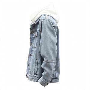 Men's Denim <b>Jacket</b> Hooded Windproof Turn-down Collar Spring Outerwear Mens Light Blue Denim <b>Trucker</b> <b>Jacket</b> with Detachable White - Product Image 3