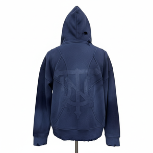 Sweat à capuche zippé pour homme en molleton d'hiver 100% coton, logo brodé personnalisé sur toute la surface, effet usé, unisexe, services OEM, respirant, écologique - Product Image 2